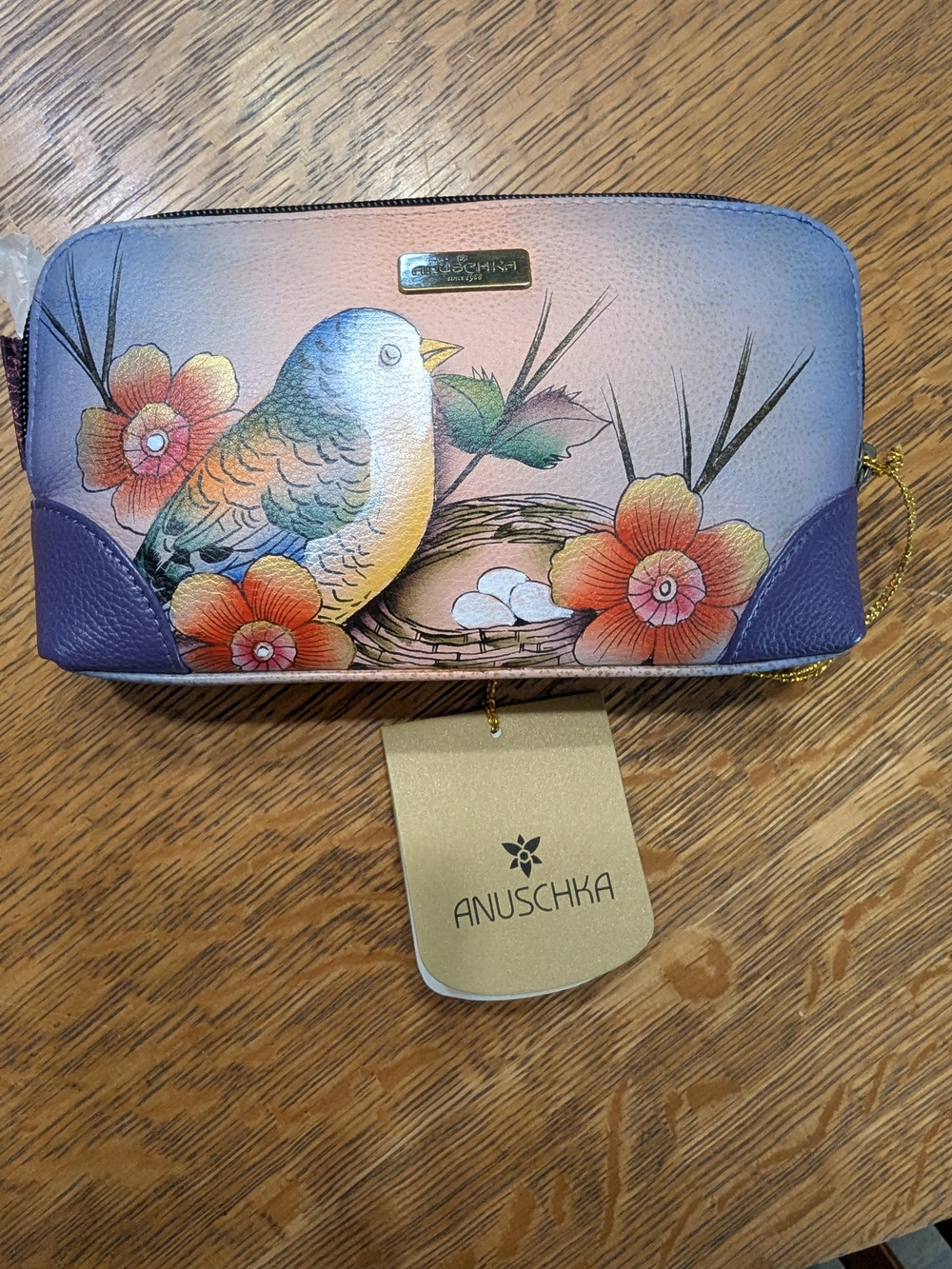 Anuschka Purple Bird Nest Zip Wallet